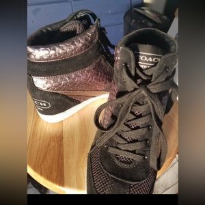 Black suede coach wedged sneakers